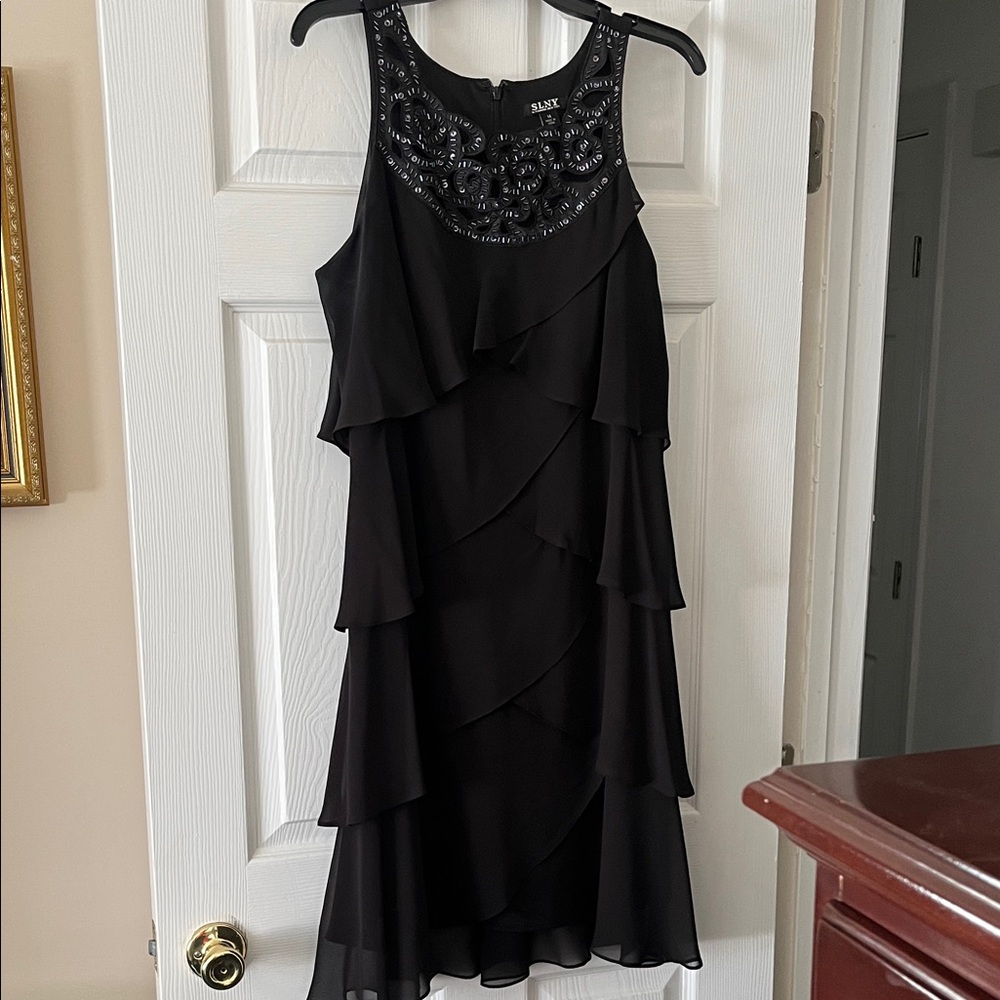 SLNY Black Layered Sleeveless Dress